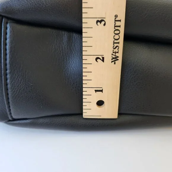 Bebe Black Faux Leather Bag Purse Large Gold Chains Glam Edgy Maximalism Loud - Picture 15 of 16